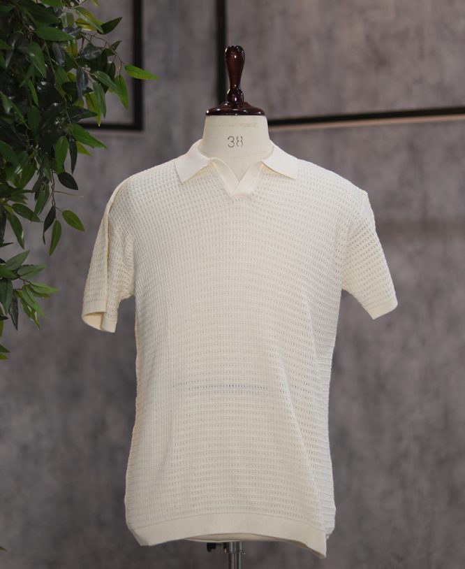 Cream Collar Tee Half