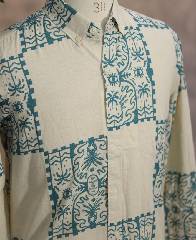 Blue Linen Printed Shirt - Image 2