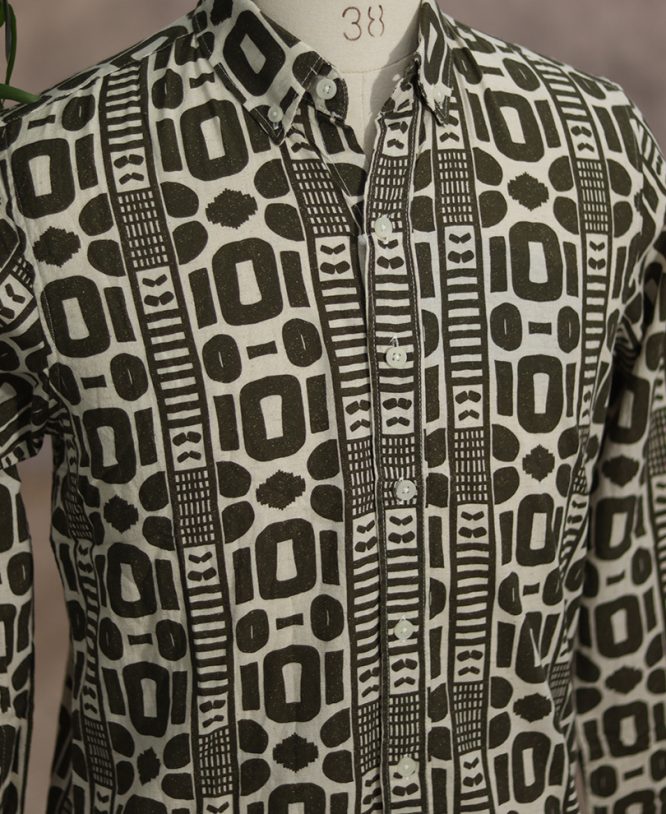 Black Linen Printed Shirt - Image 2