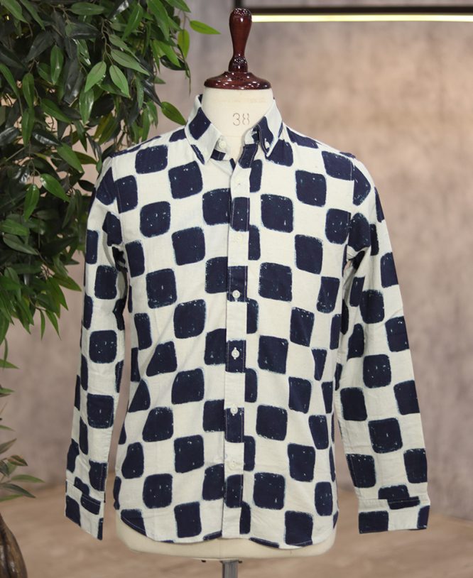 Navy Blue Linen Printed Shirt 1