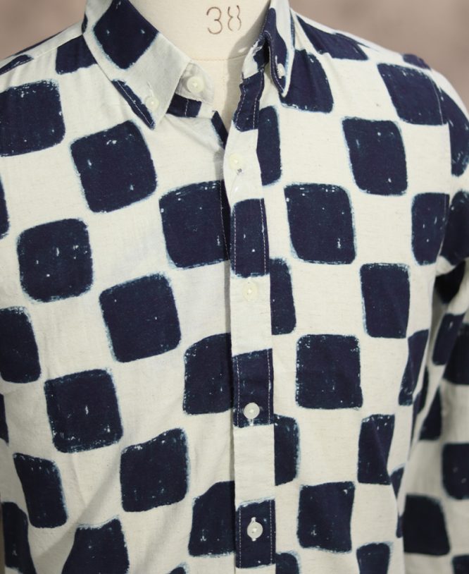 Navy Blue Linen Printed Shirt 1 - Image 2