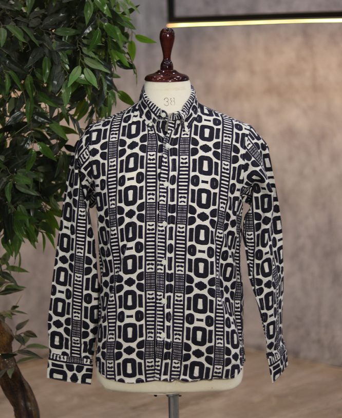 Navy Blue Linen Printed Shirt 2