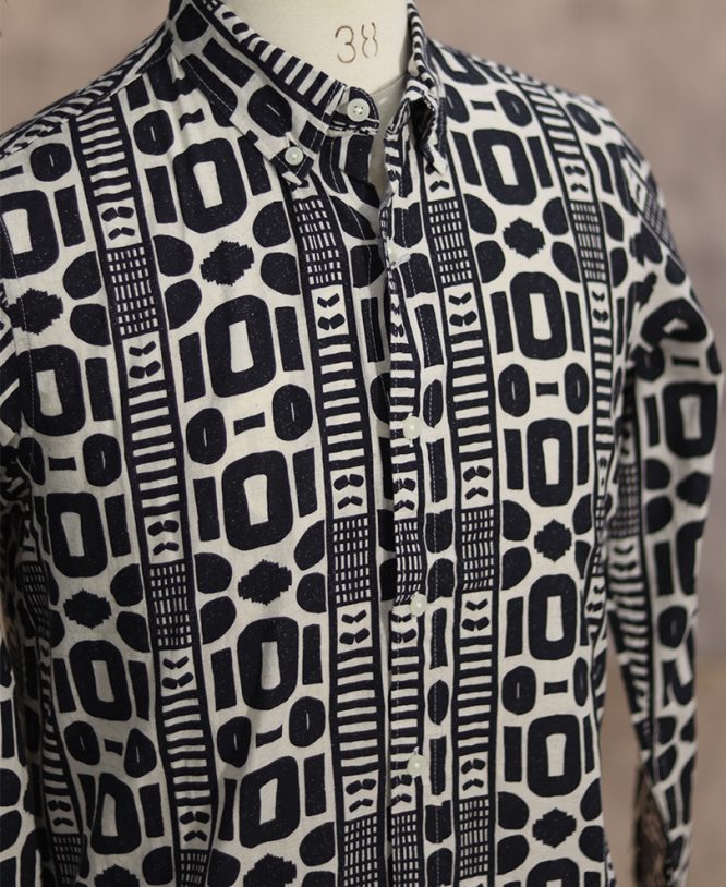Navy Blue Linen Printed Shirt 2 - Image 2