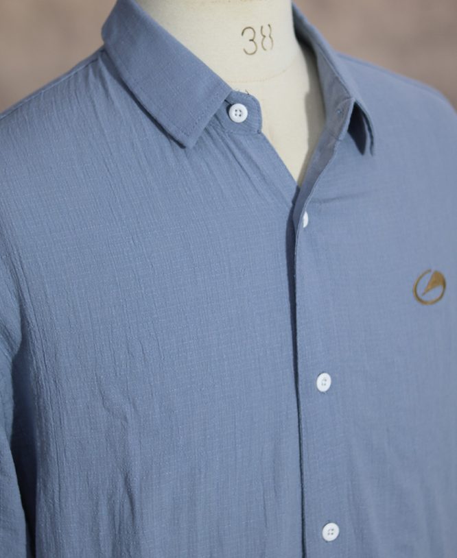 Blue Linen Drop Shoulder Shirt - Image 2