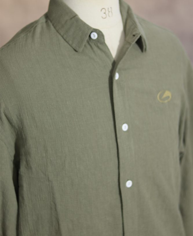 Green Linen Drop Shoulder Shirt - Image 2