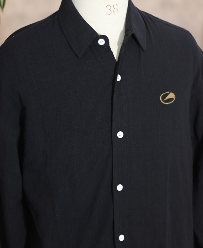 Black Linen Drop Shoulder Shirt - Image 2