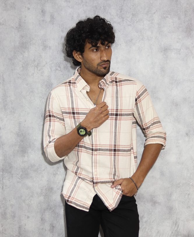 Cream Checked Shirt 3