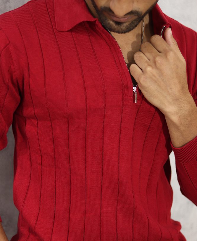 Red Full Hand Collar Tee - Image 2
