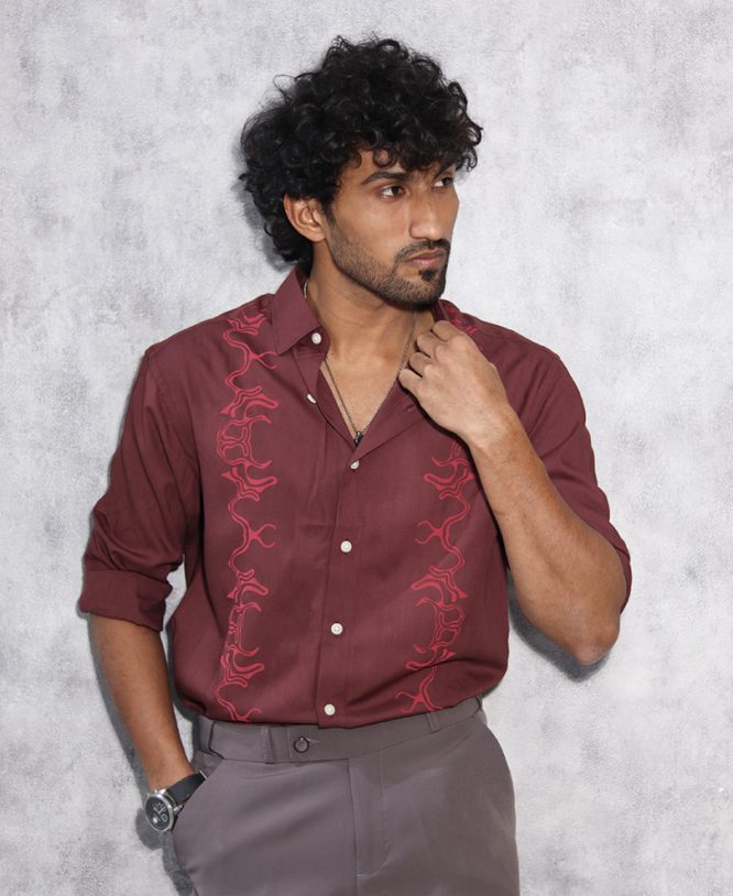 Maroon Printed Designer Shirt
