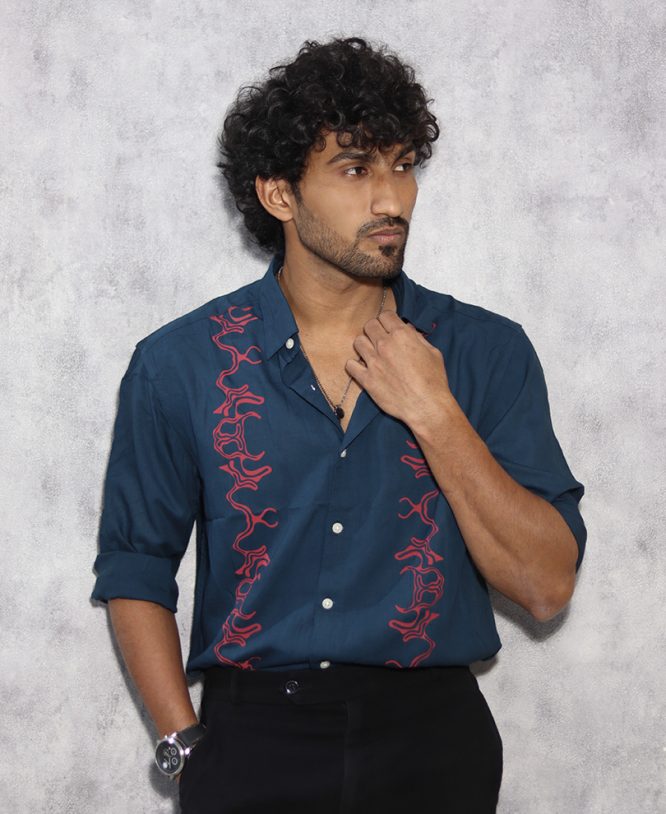 Blue Printed Designer Shirt