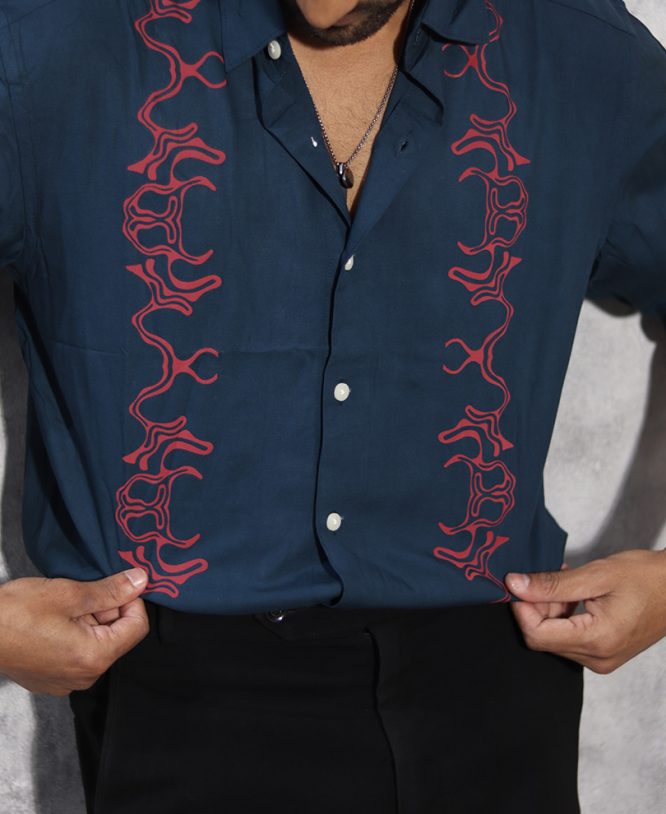 Blue Printed Designer Shirt - Image 2