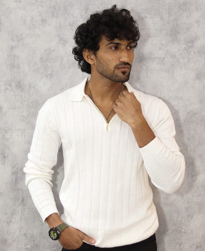White Full Hand Collar Tee