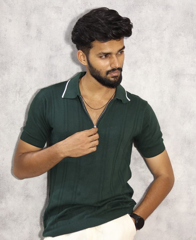 Olive Green Collar Tee Half