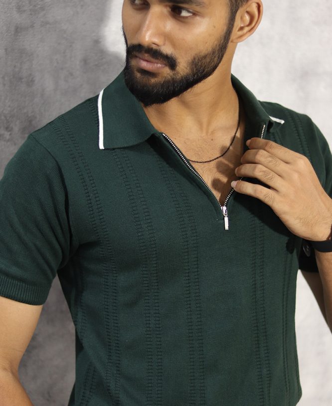 Olive Green Collar Tee Half - Image 2