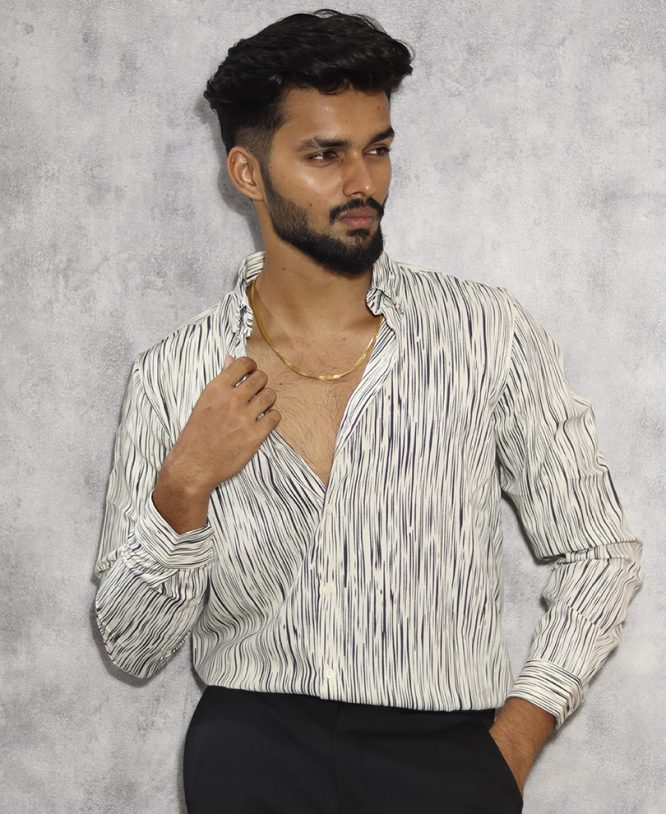 White Striped Printed Shirt