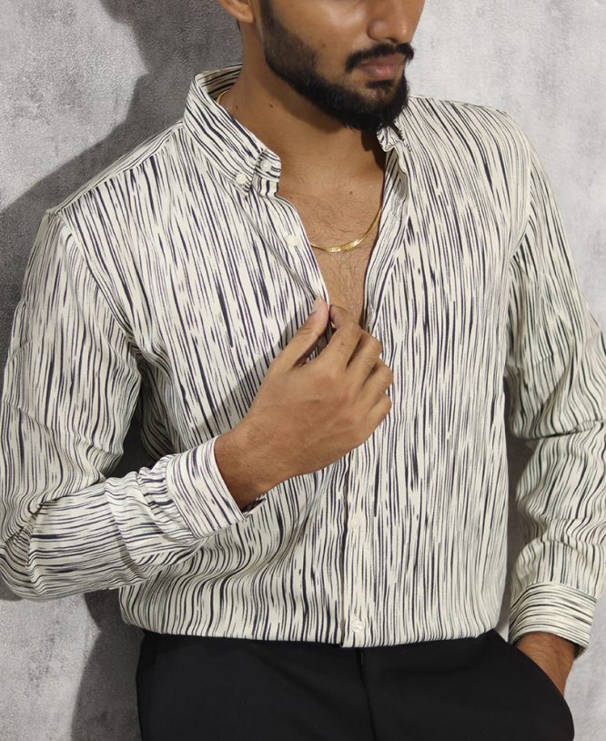 White Striped Printed Shirt - Image 2