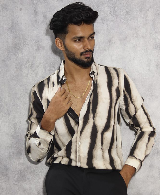 Cream Striped Printed Shirt