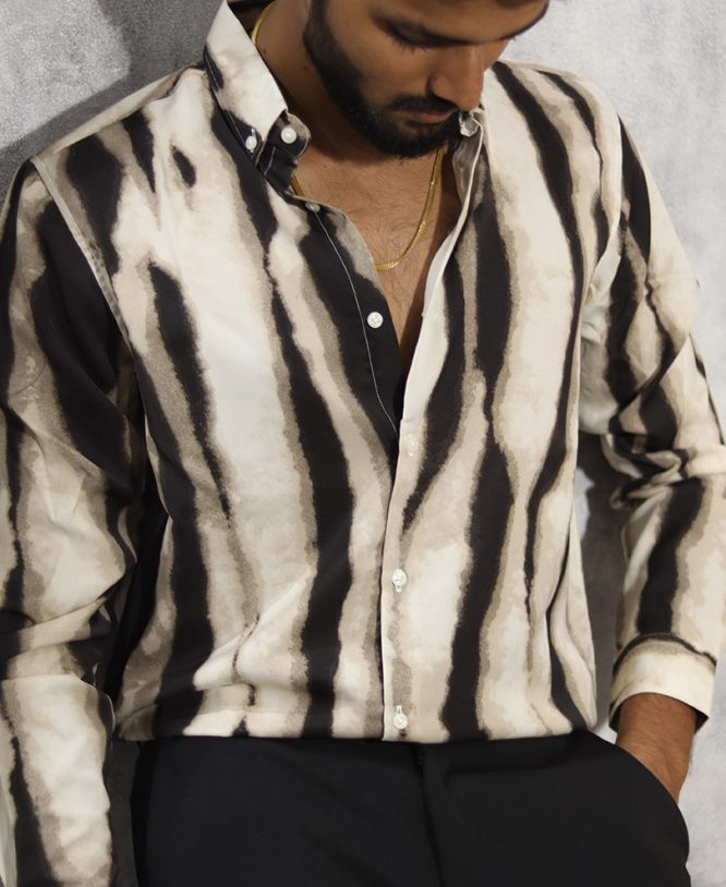 Cream Striped Printed Shirt - Image 2