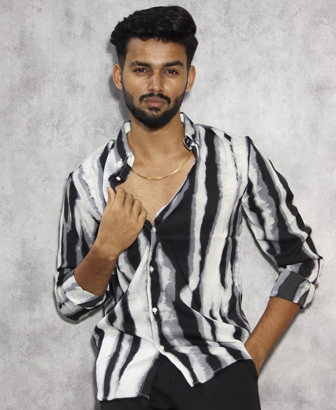 Grey Striped Printed Shirt