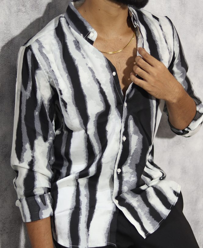 Grey Striped Printed Shirt - Image 2