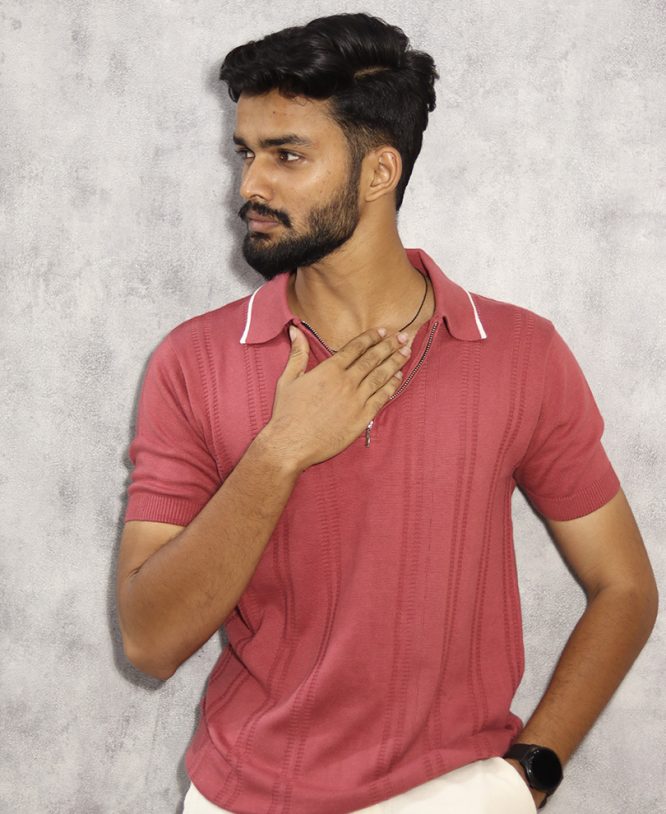 Peach Collar Tee Half