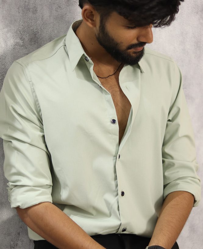Pastel Green Plain Shirt - Image 2