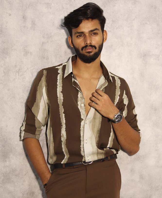 Dark Brown Stripe Printed Shirt