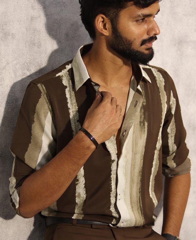Dark Brown Stripe Printed Shirt - Image 2