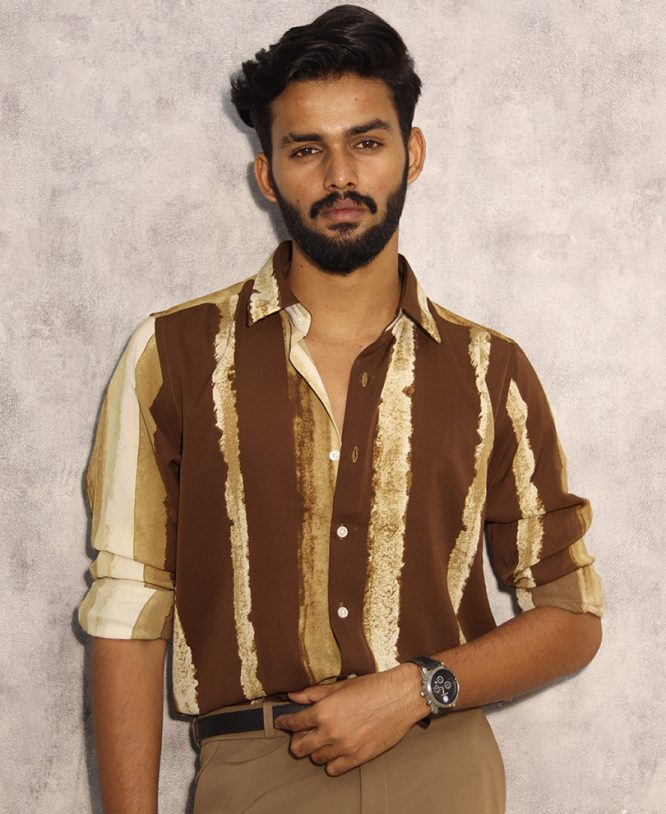 Light Brown Stripe Printed Shirt