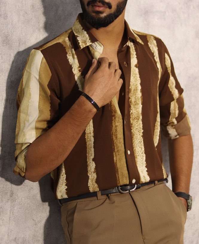 Light Brown Stripe Printed Shirt - Image 2