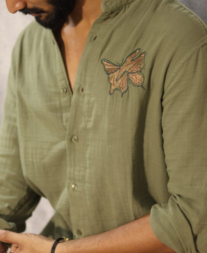 Green Embroidery Designer Shirt - Image 2