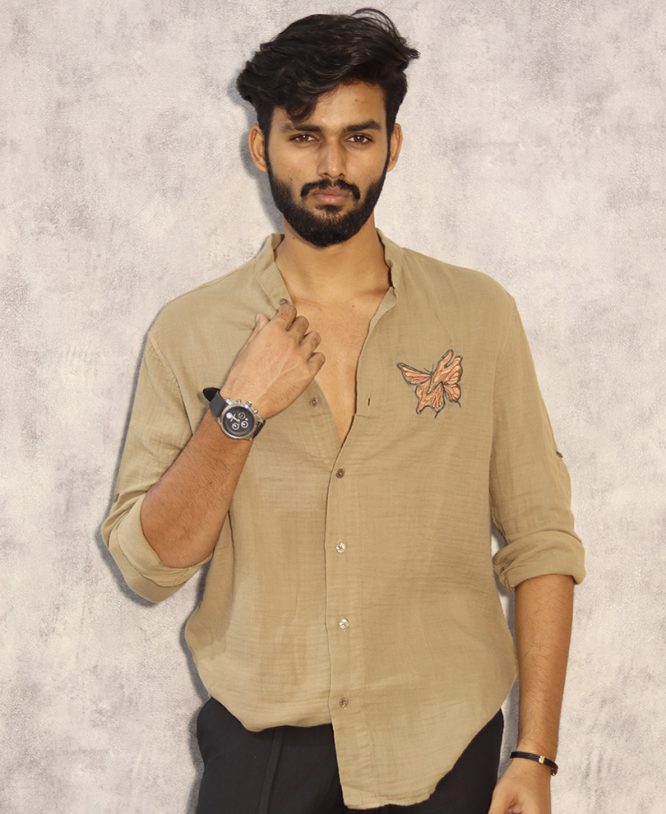 Brown Embroidery Designer Shirt