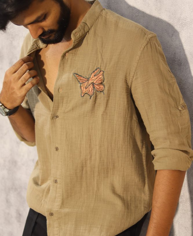Brown Embroidery Designer Shirt - Image 2