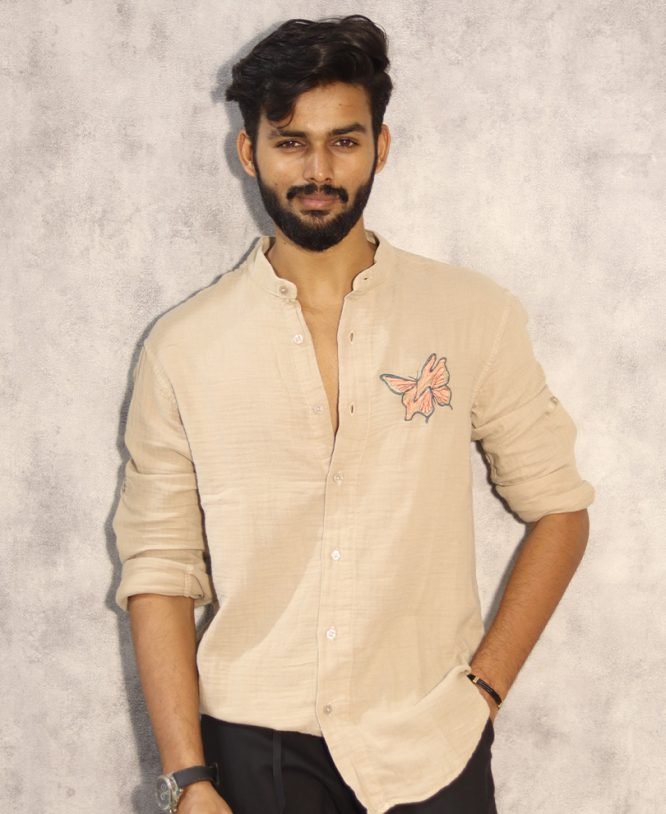 Cream Embroidery Designer Shirt