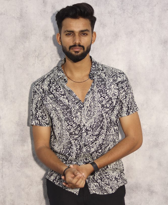 White Printed Shirt Half