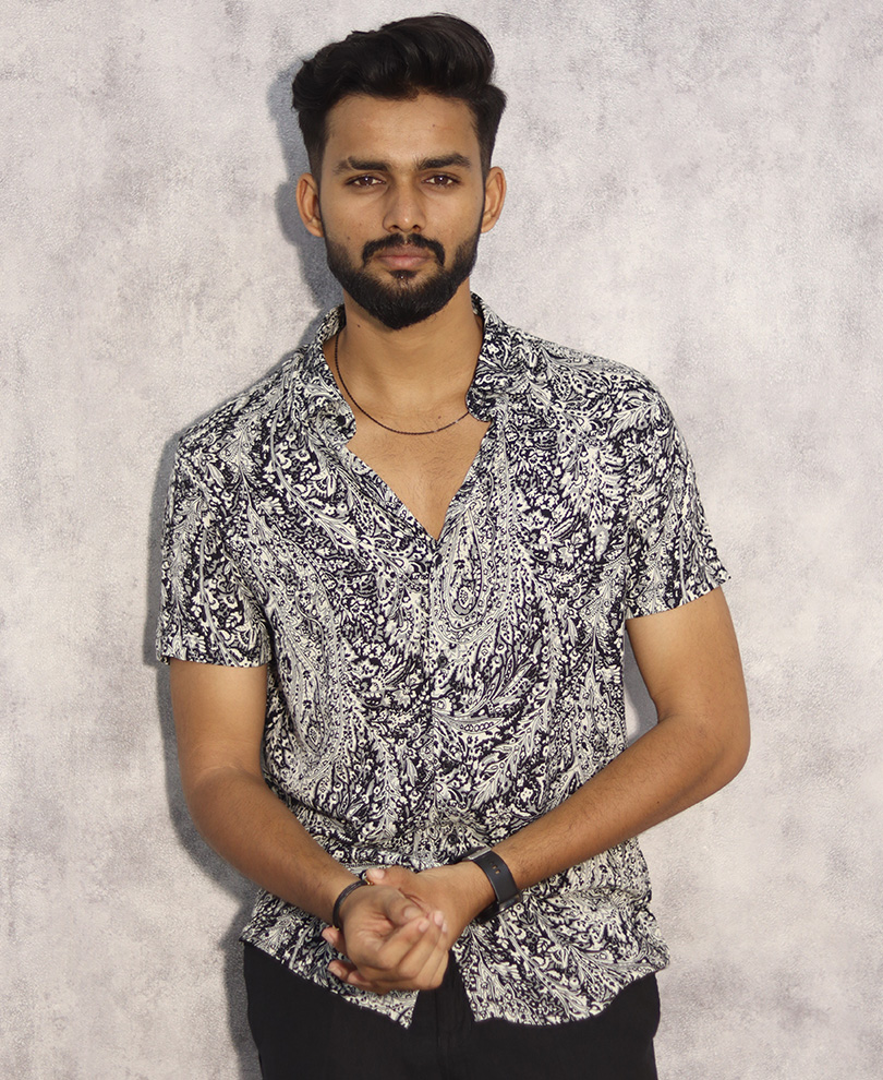 White Printed Shirt Half