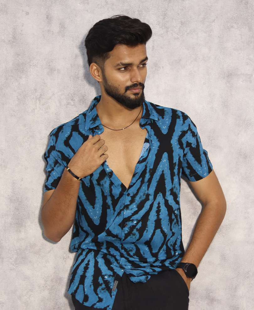 Blue Printed Shirt Half