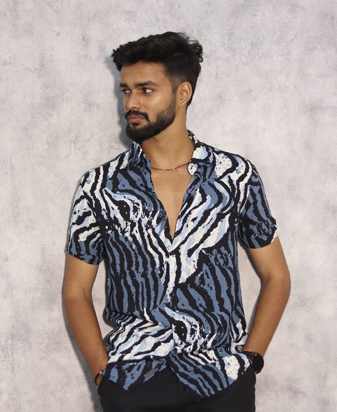 Light Blue Printed Shirt Half