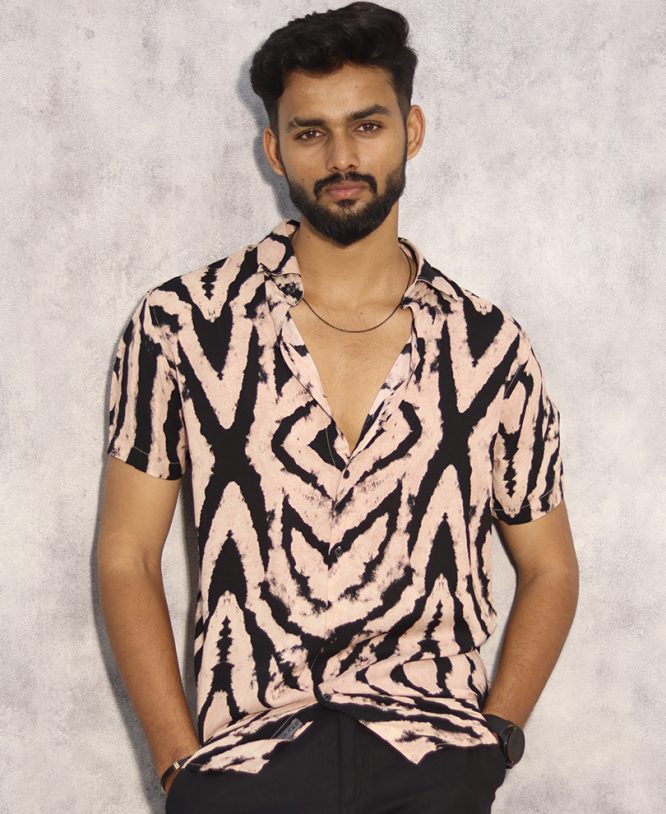 Peach Printed Shirt Half