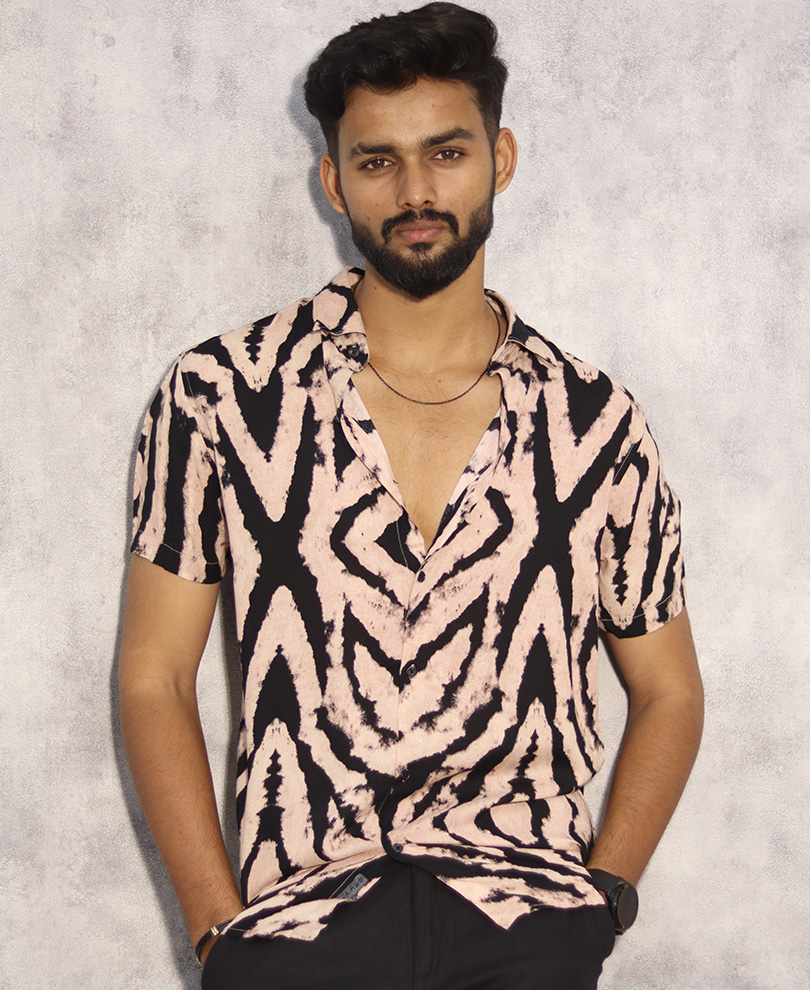 Peach Printed Shirt Half