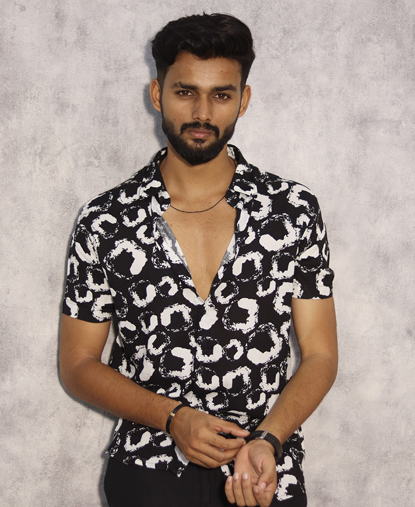 Black Printed Shirt Half