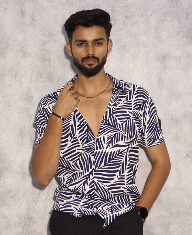 White & Blue Printed Shirt Half