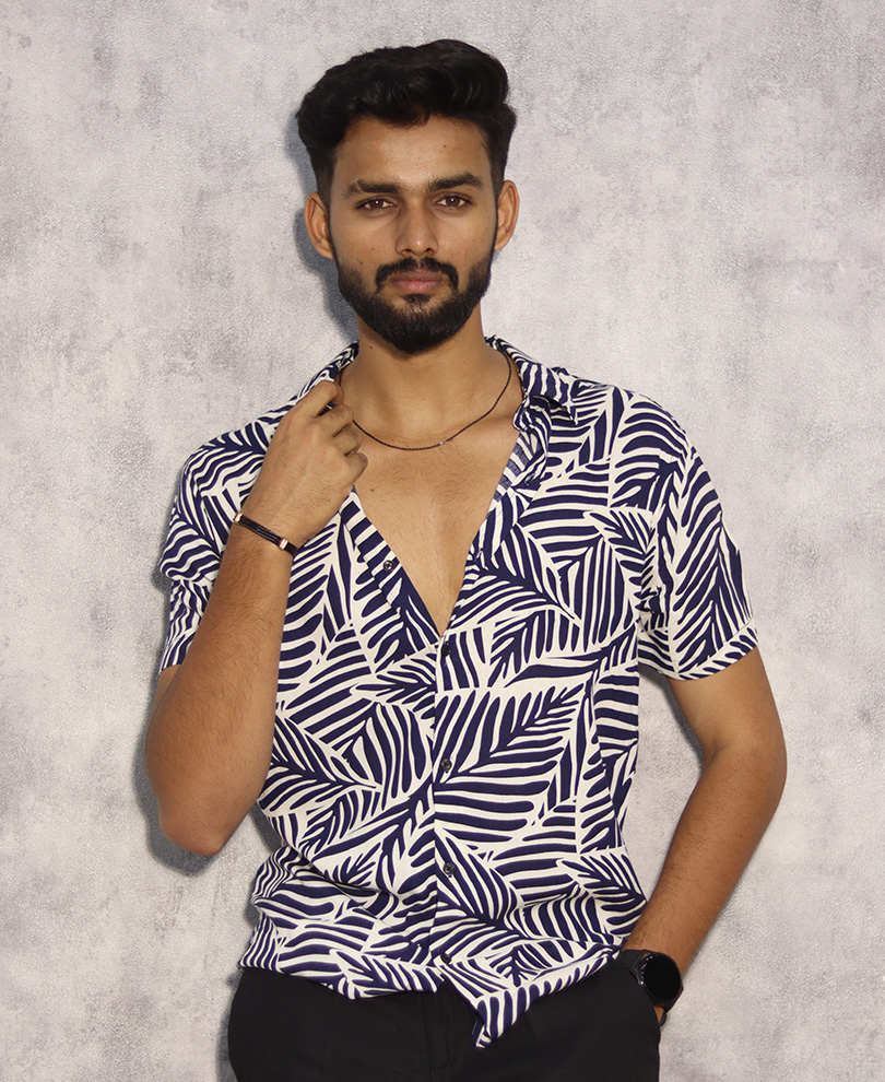White & Blue Printed Shirt Half
