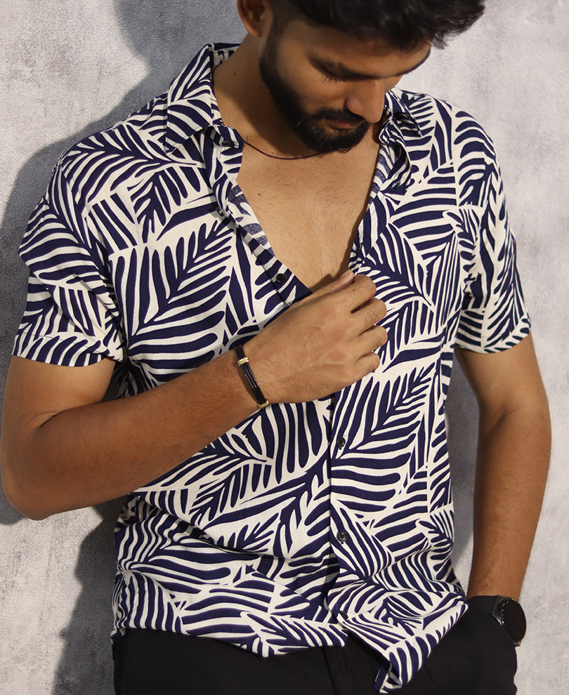 White & Blue Printed Shirt Half - Image 2