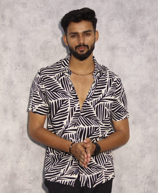 White & Black Printed Shirt Half