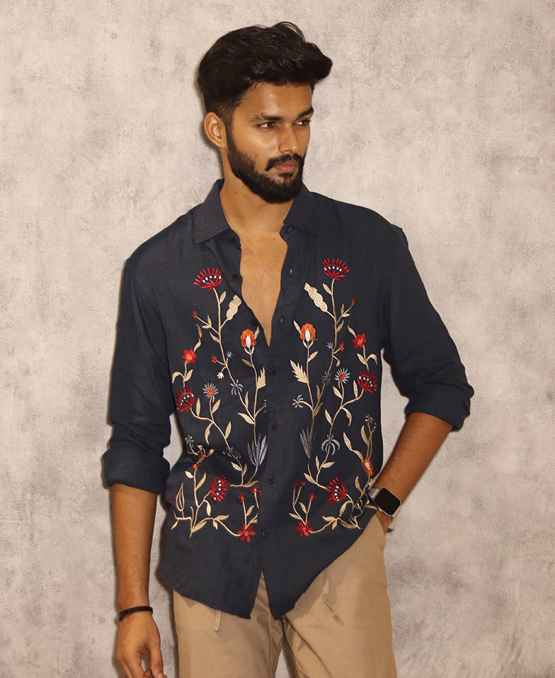 Blue Embroidery Shirt