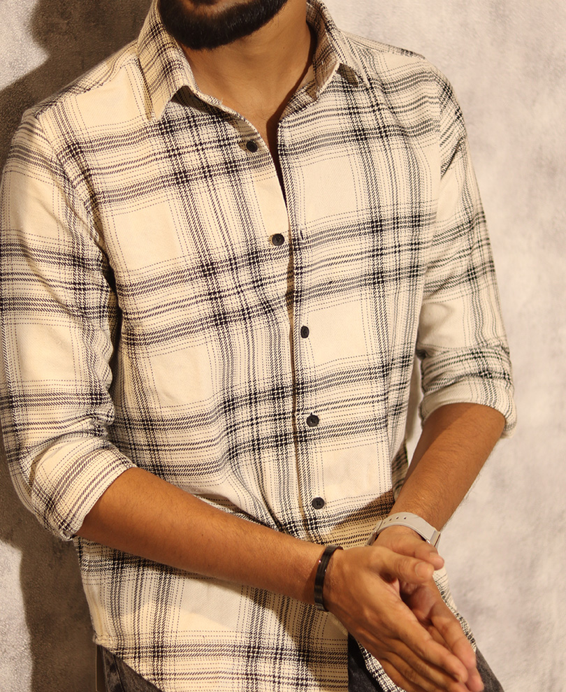 Cream Checked Shirt - Image 2