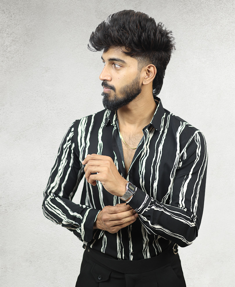 Black Striped Printed Shirt