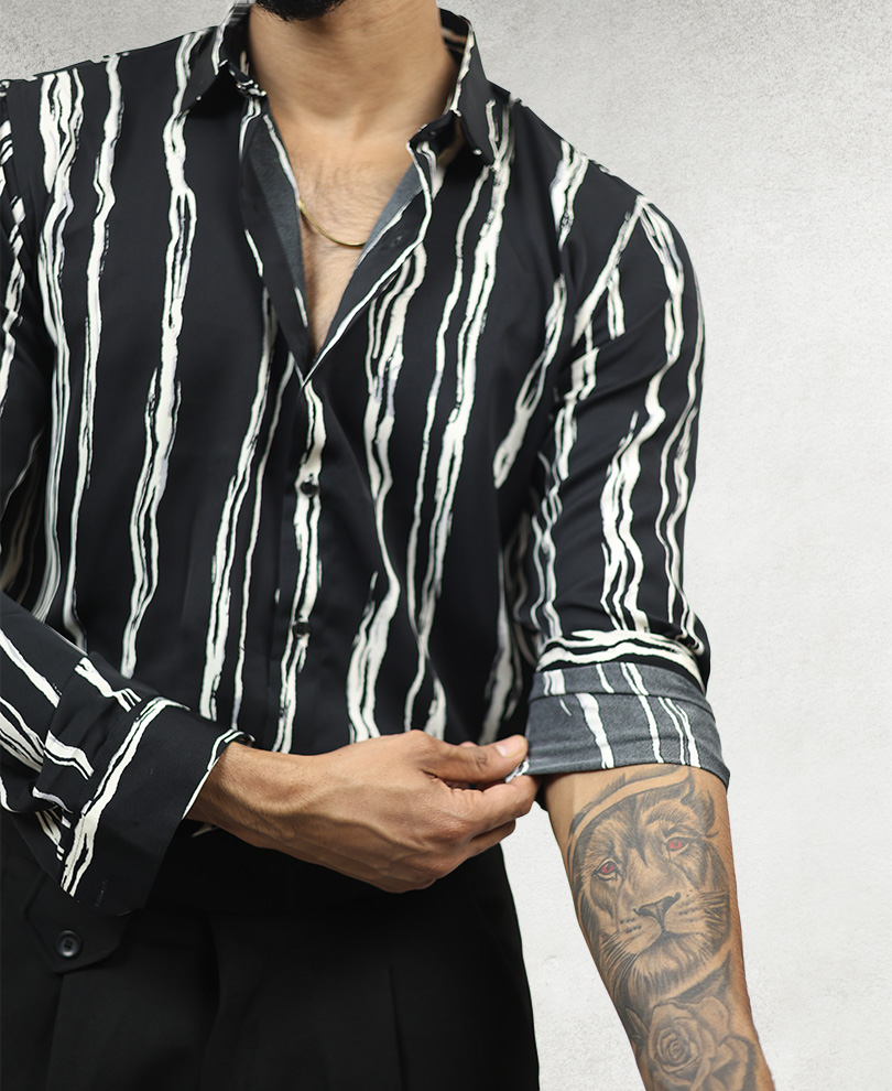 Black Striped Printed Shirt - Image 2