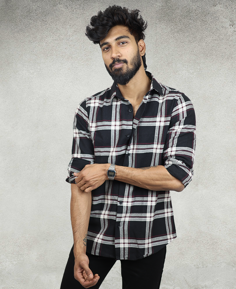 Black Striped Checked Shirt